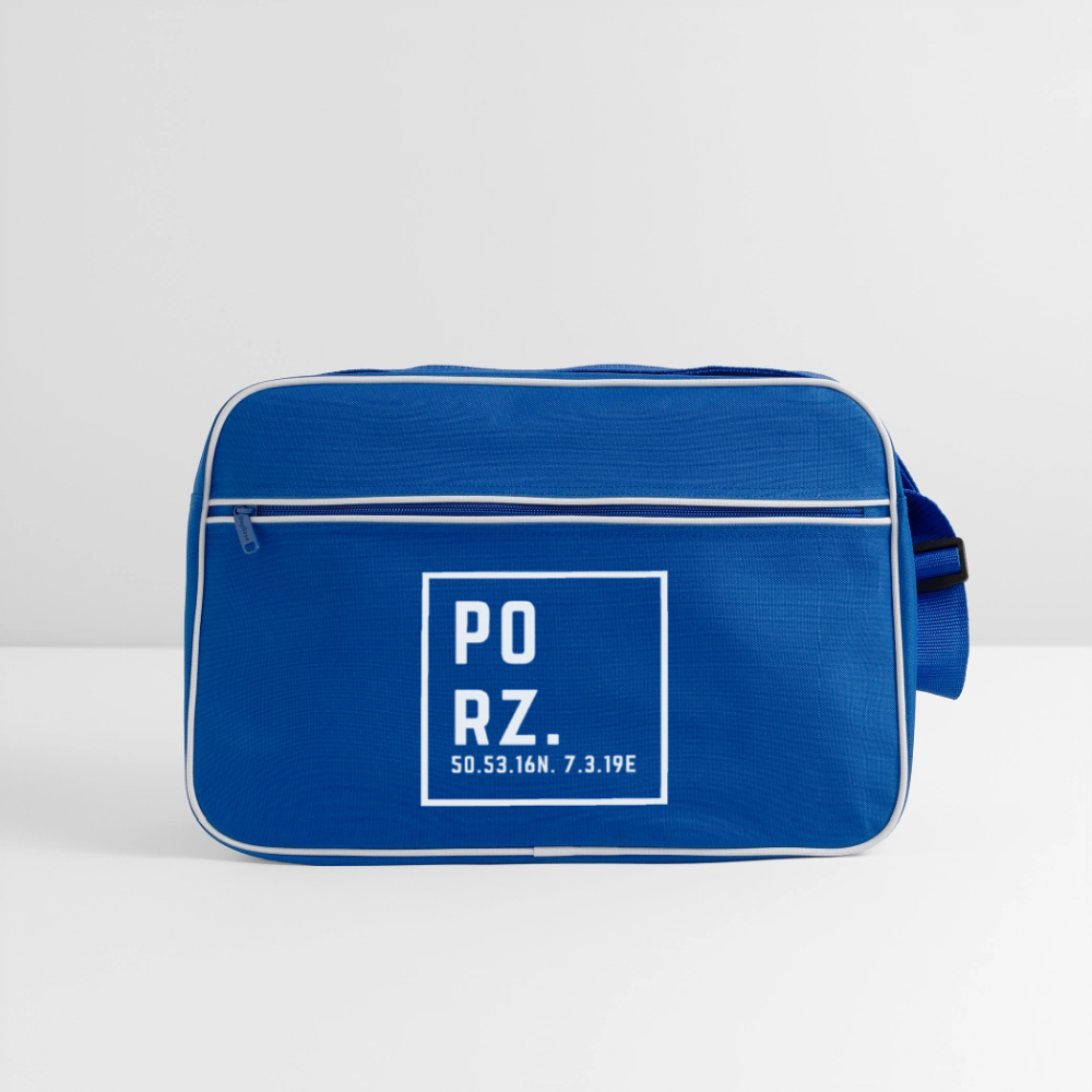 Porz Koordinaten (Druck) - Retro Tasche - Blau/Weiß