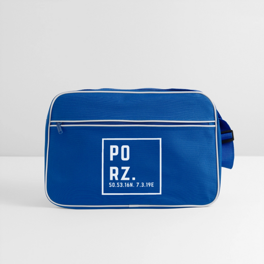 Porz Koordinaten (Druck) - Retro Tasche - Blau/Weiß