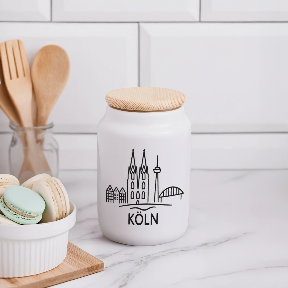 Cookie Jar with Wooden Lid - white