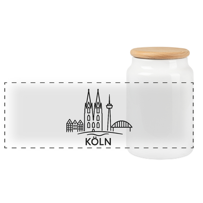 Cookie Jar with Wooden Lid - white