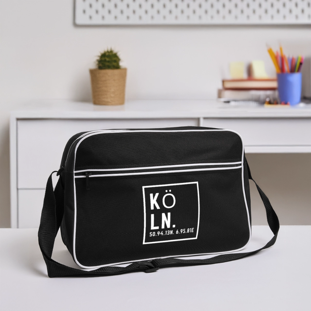 Köln Koordinaten (Druck) - Retro Tasche - Schwarz/Weiß