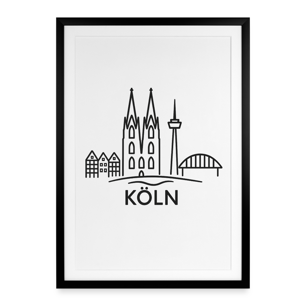 Köln Skyline (Druck) - Gerahmtes Poster (49 × 69 cm) - Schwarz
