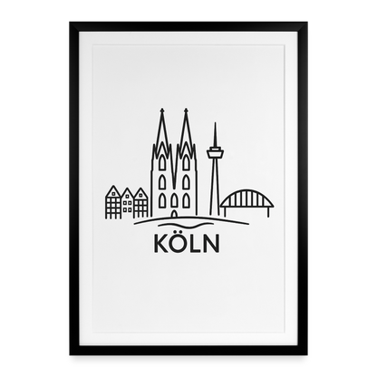 Köln Skyline (Druck) - Gerahmtes Poster (49 × 69 cm) - Schwarz