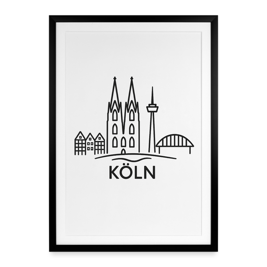 Köln Skyline (Druck) - Gerahmtes Poster (49 × 69 cm) - Schwarz