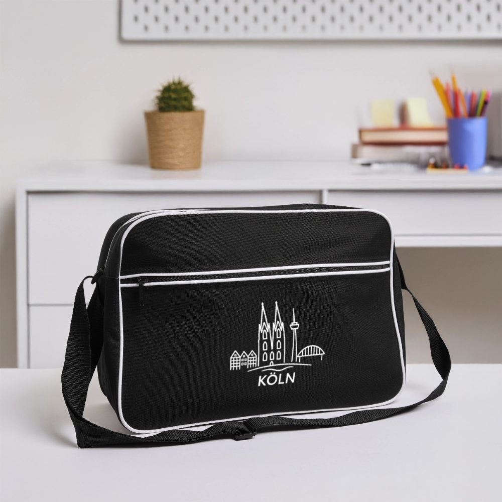 Köln Skyline (Druck) - Retro Tasche - Schwarz/Weiß