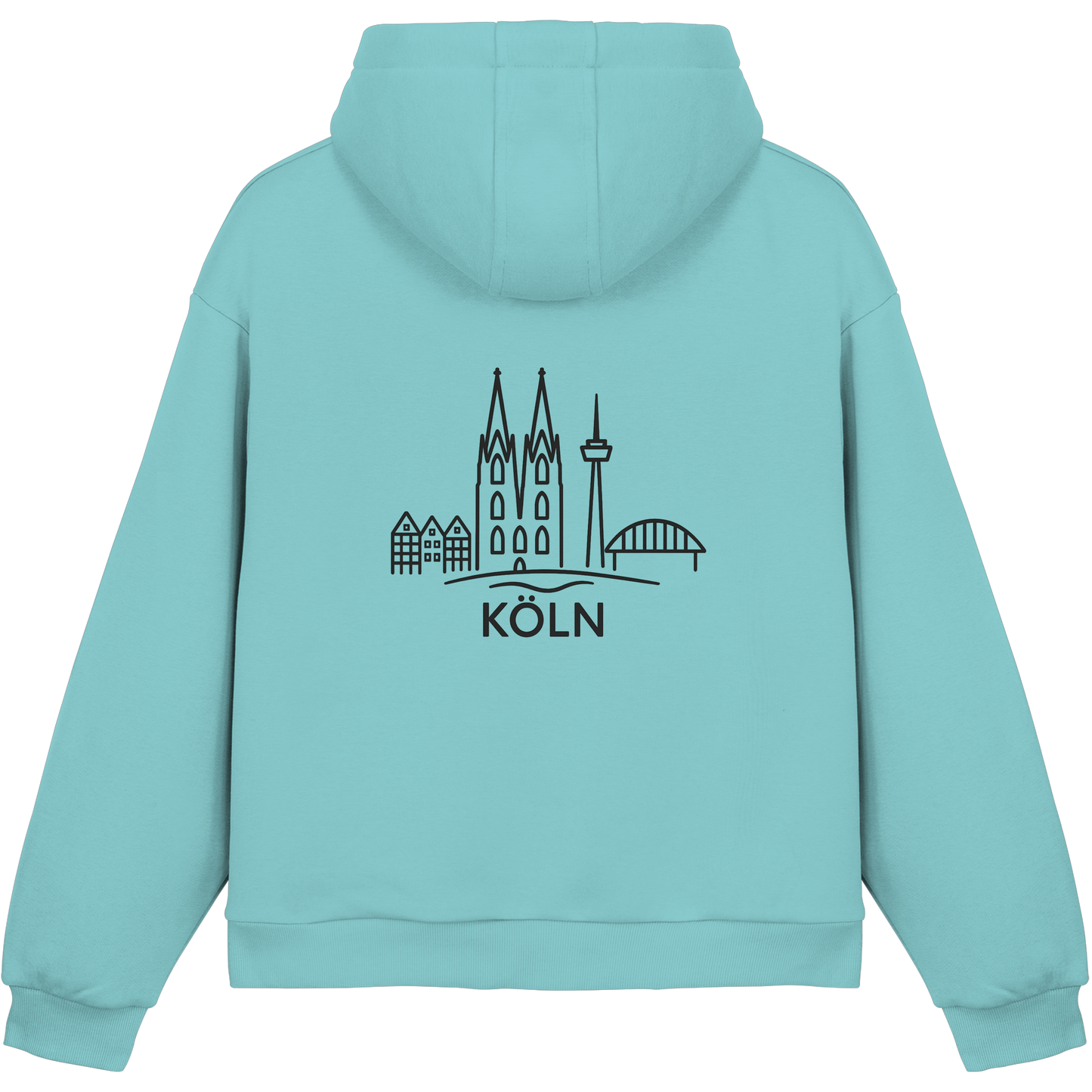 Köln Skyline (großer Druck auf dem Rücken) - Fluffy Boxcut Hoodie