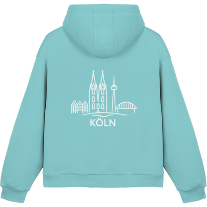 Köln Skyline (großer Druck auf dem Rücken) - Fluffy Boxcut Hoodie