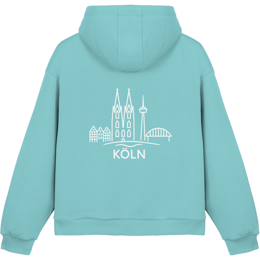 Köln Skyline (großer Druck auf dem Rücken) - Fluffy Boxcut Hoodie