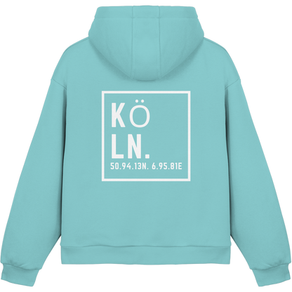 Köln Koordinaten (großer Druck auf dem Rücken) - Fluffy Boxcut Hoodie