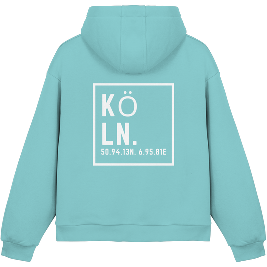 Köln Koordinaten (großer Druck auf dem Rücken) - Fluffy Boxcut Hoodie