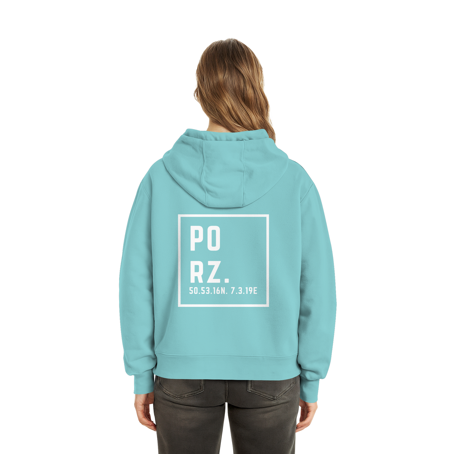 Porz Koordinaten (großer Druck Rücken) - Fluffy Boxcut Hoodie