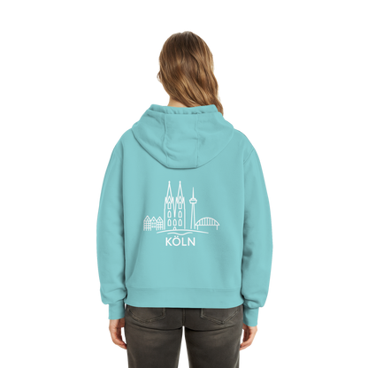 Köln Skyline (großer Druck auf dem Rücken) - Fluffy Boxcut Hoodie