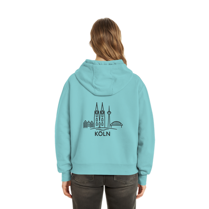 Köln Skyline (großer Druck auf dem Rücken) - Fluffy Boxcut Hoodie