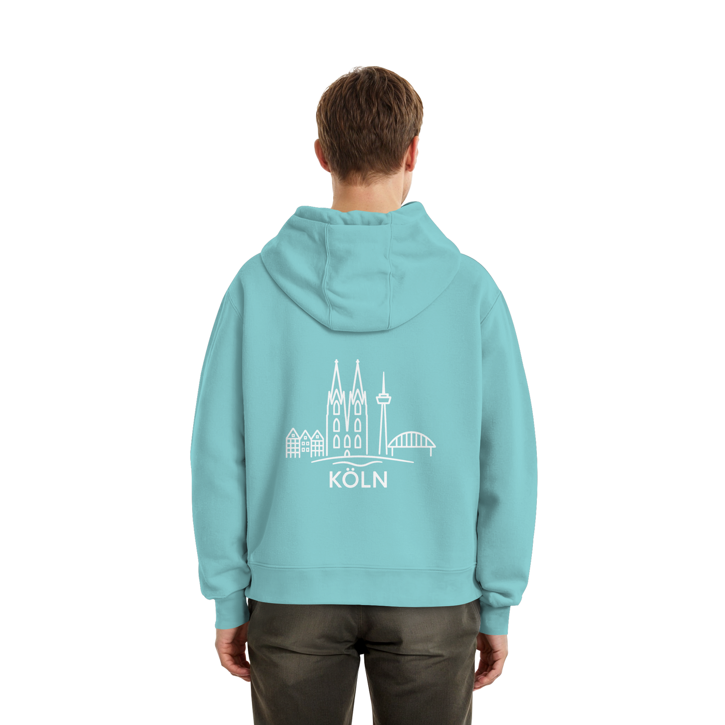 Köln Skyline (großer Druck auf dem Rücken) - Fluffy Boxcut Hoodie