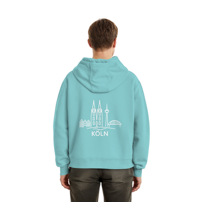 Köln Skyline (großer Druck auf dem Rücken) - Fluffy Boxcut Hoodie