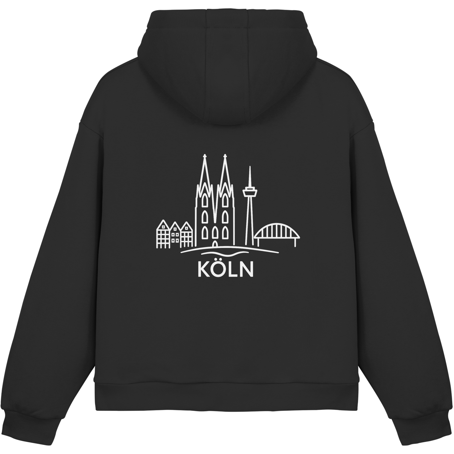 Köln Skyline (großer Druck auf dem Rücken) - Fluffy Boxcut Hoodie