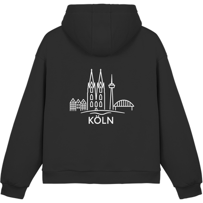 Köln Skyline (großer Druck auf dem Rücken) - Fluffy Boxcut Hoodie