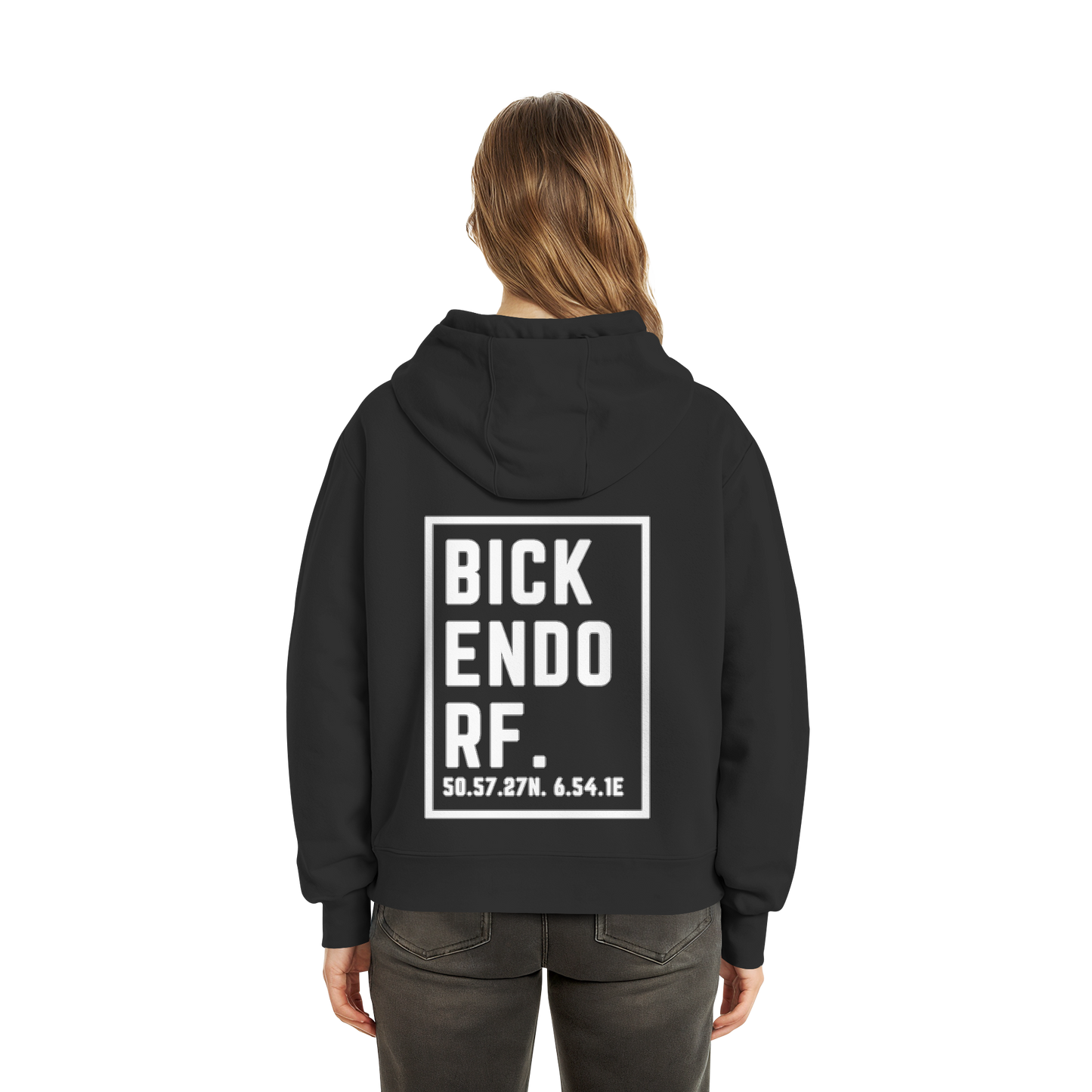 Bickendorf Koordinaten (großer Druck auf dem Rücken) - Fluffy Boxcut Hoodie