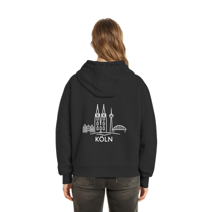 Köln Skyline (großer Druck auf dem Rücken) - Fluffy Boxcut Hoodie