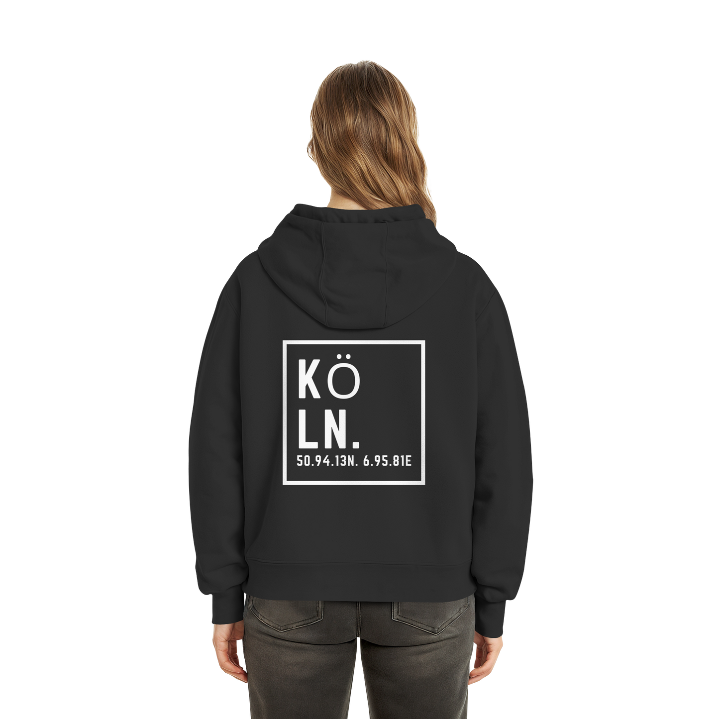 Köln Koordinaten (großer Druck auf dem Rücken) - Fluffy Boxcut Hoodie