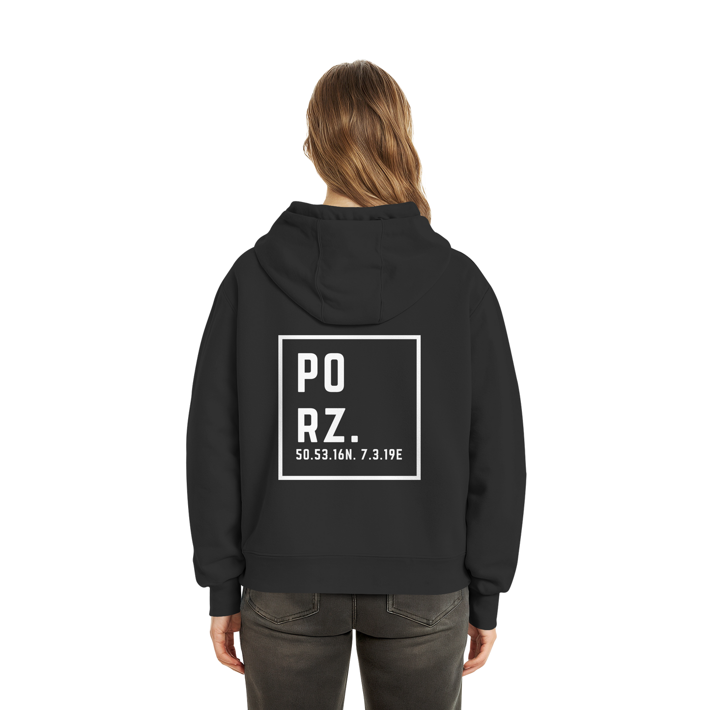 Porz Koordinaten (großer Druck Rücken) - Fluffy Boxcut Hoodie