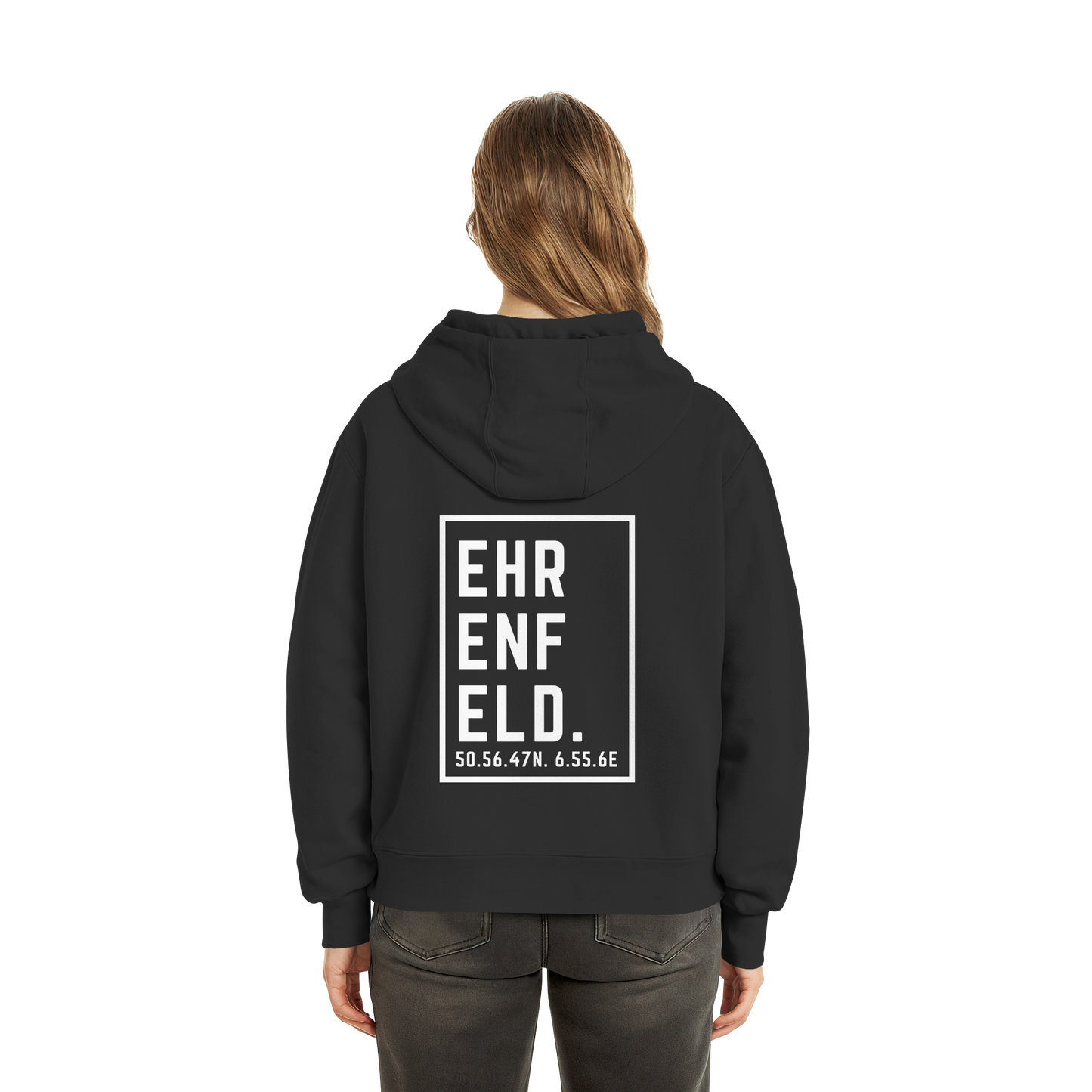 Ehrenfeld Koordinaten (großer Druck auf dem Rücken) - Fluffy Boxcut Hoodie