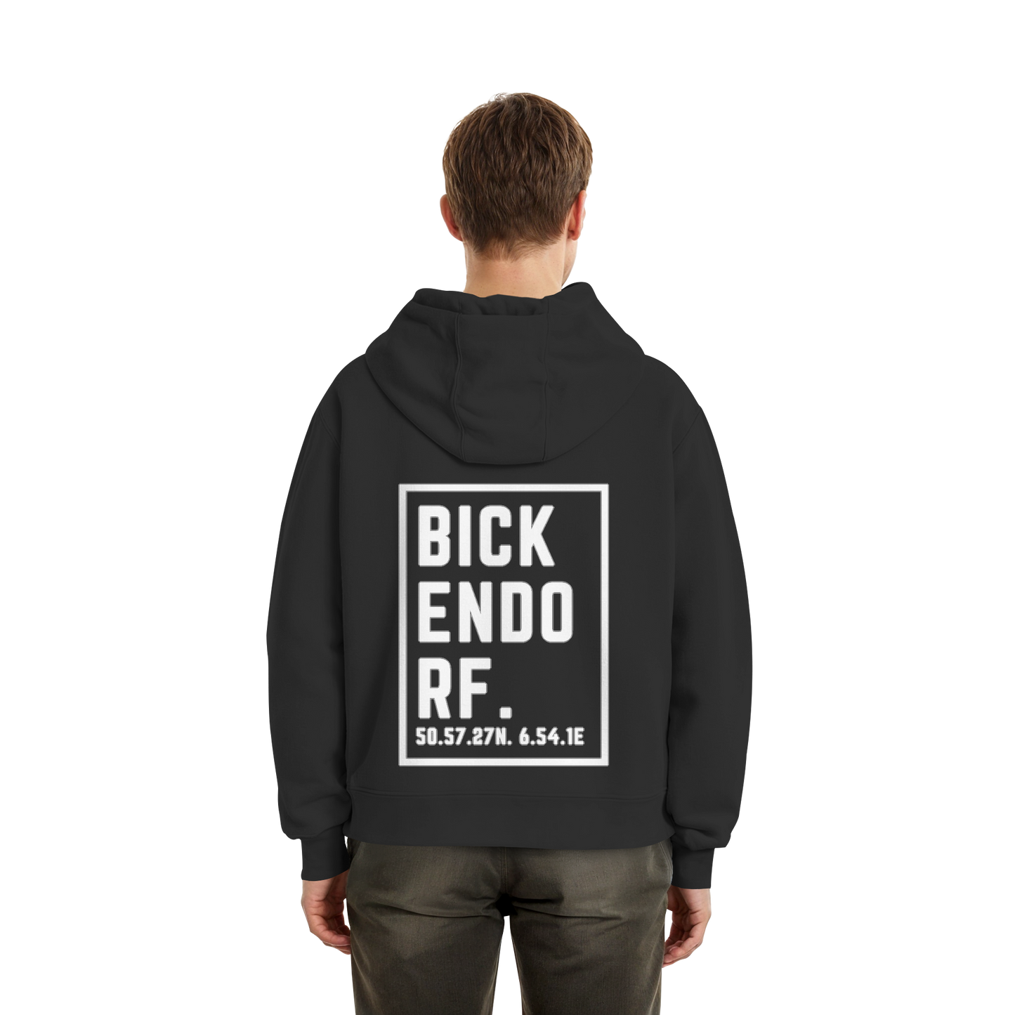 Bickendorf Koordinaten (großer Druck auf dem Rücken) - Fluffy Boxcut Hoodie