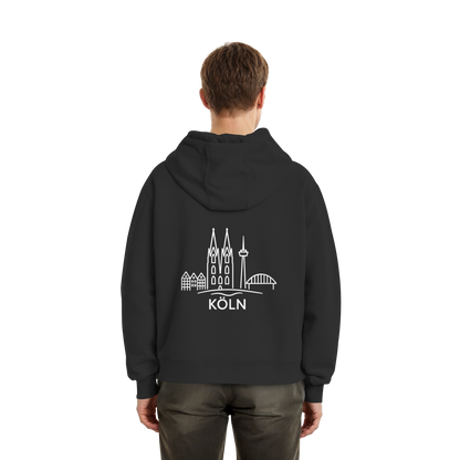 Köln Skyline (großer Druck auf dem Rücken) - Fluffy Boxcut Hoodie