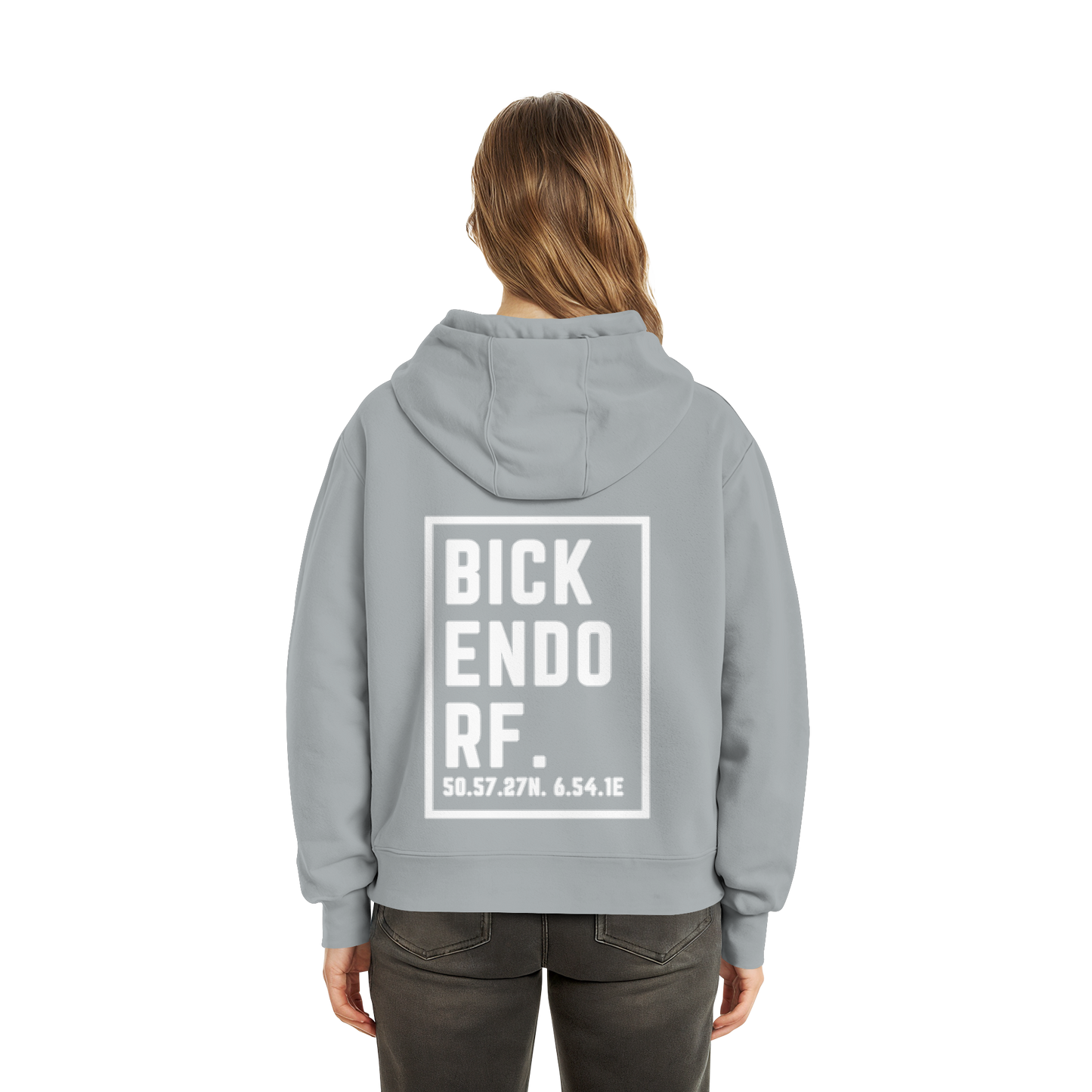Bickendorf Koordinaten (großer Druck auf dem Rücken) - Fluffy Boxcut Hoodie