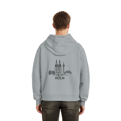 Köln Skyline (großer Druck auf dem Rücken) - Fluffy Boxcut Hoodie