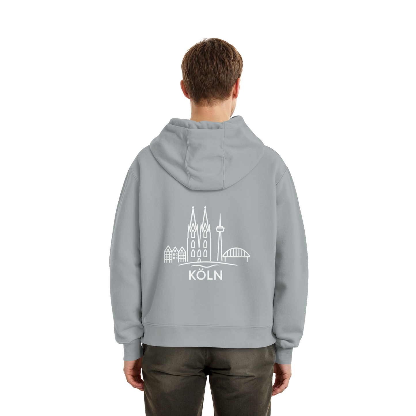 Köln Skyline (großer Druck auf dem Rücken) - Fluffy Boxcut Hoodie