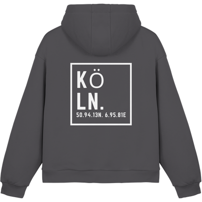 Köln Koordinaten (großer Druck auf dem Rücken) - Fluffy Boxcut Hoodie