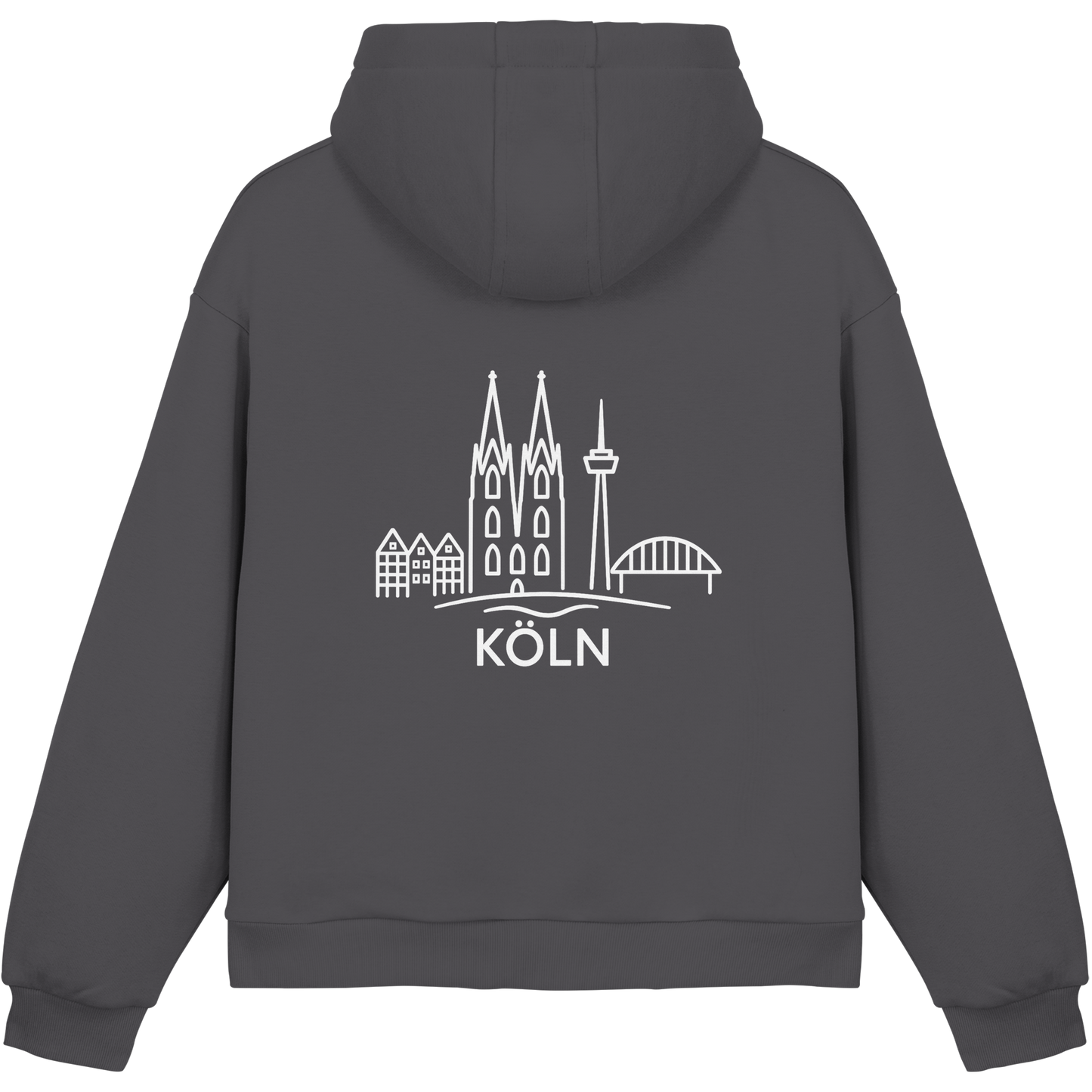 Köln Skyline (großer Druck auf dem Rücken) - Fluffy Boxcut Hoodie