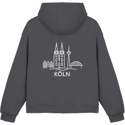 Köln Skyline (großer Druck auf dem Rücken) - Fluffy Boxcut Hoodie