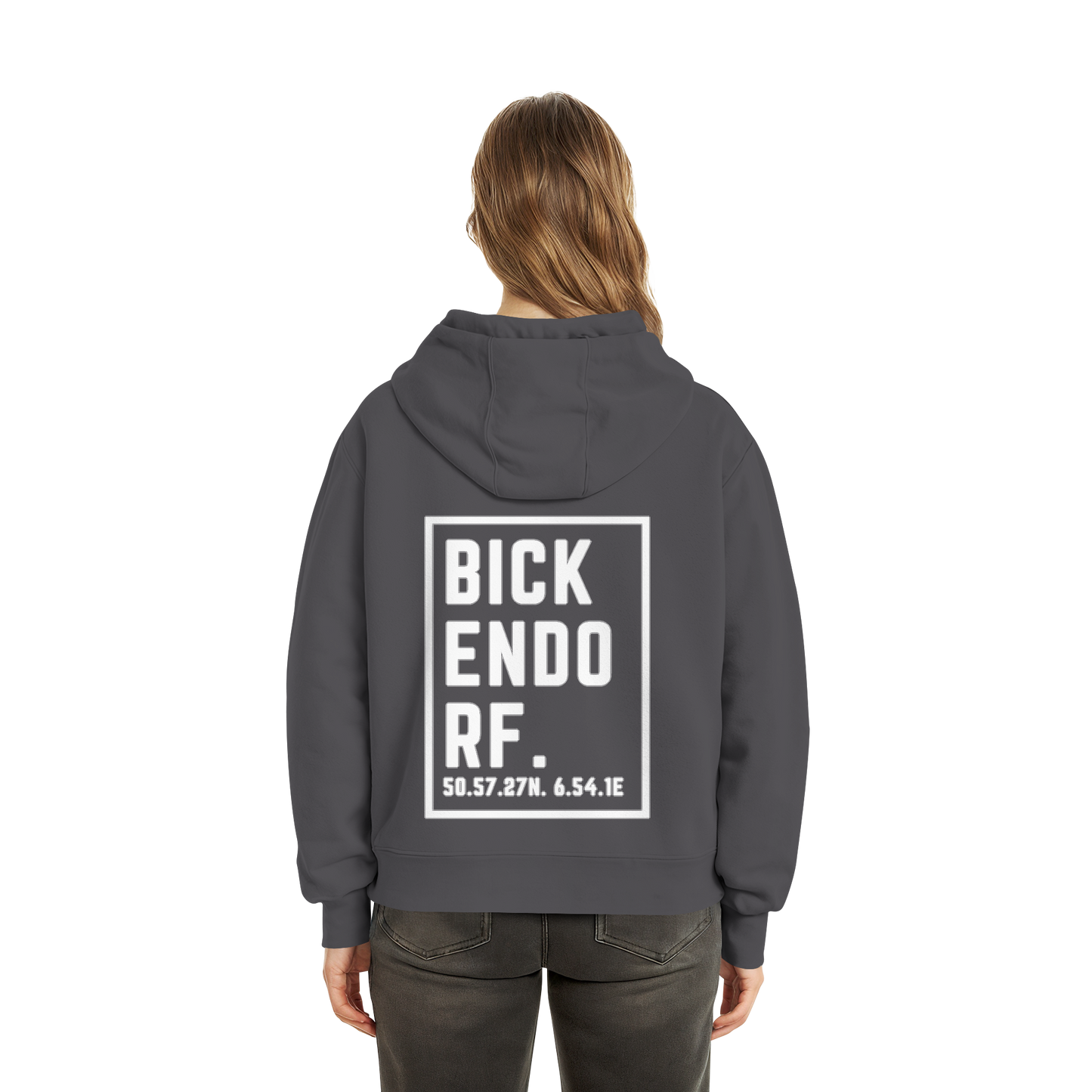 Bickendorf Koordinaten (großer Druck auf dem Rücken) - Fluffy Boxcut Hoodie