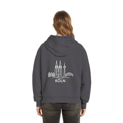 Köln Skyline (großer Druck auf dem Rücken) - Fluffy Boxcut Hoodie