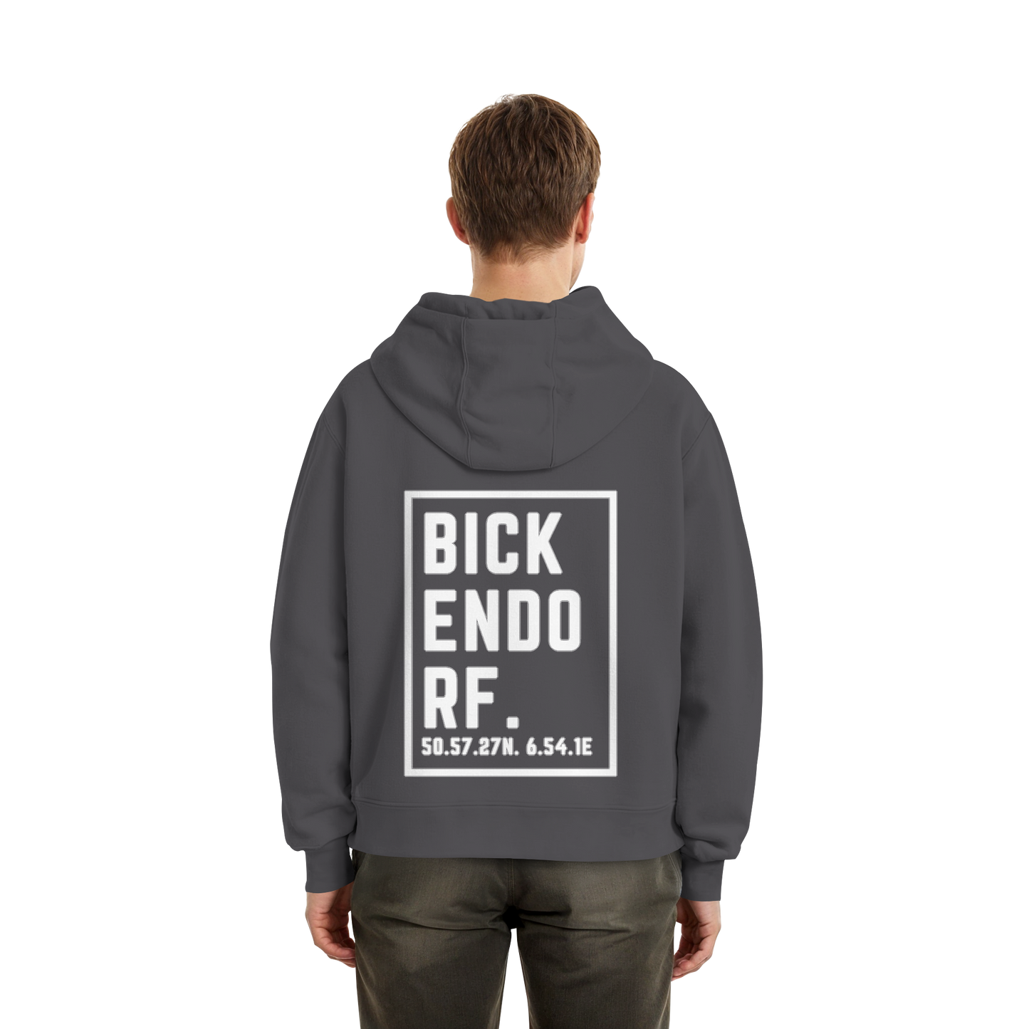 Bickendorf Koordinaten (großer Druck auf dem Rücken) - Fluffy Boxcut Hoodie