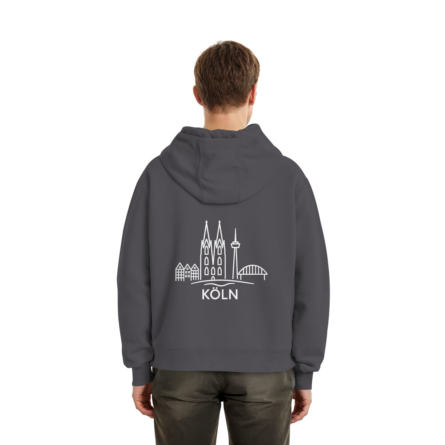 Köln Skyline (großer Druck auf dem Rücken) - Fluffy Boxcut Hoodie