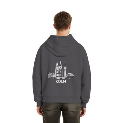 Köln Skyline (großer Druck auf dem Rücken) - Fluffy Boxcut Hoodie