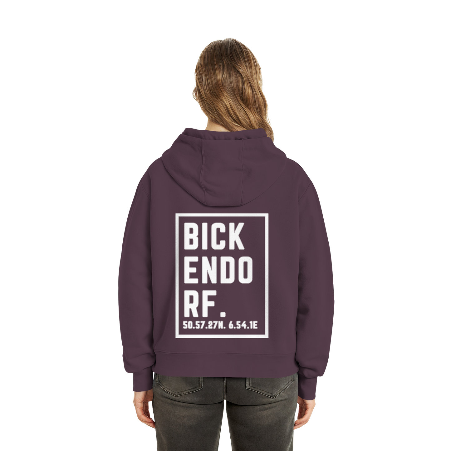 Bickendorf Koordinaten (großer Druck auf dem Rücken) - Fluffy Boxcut Hoodie