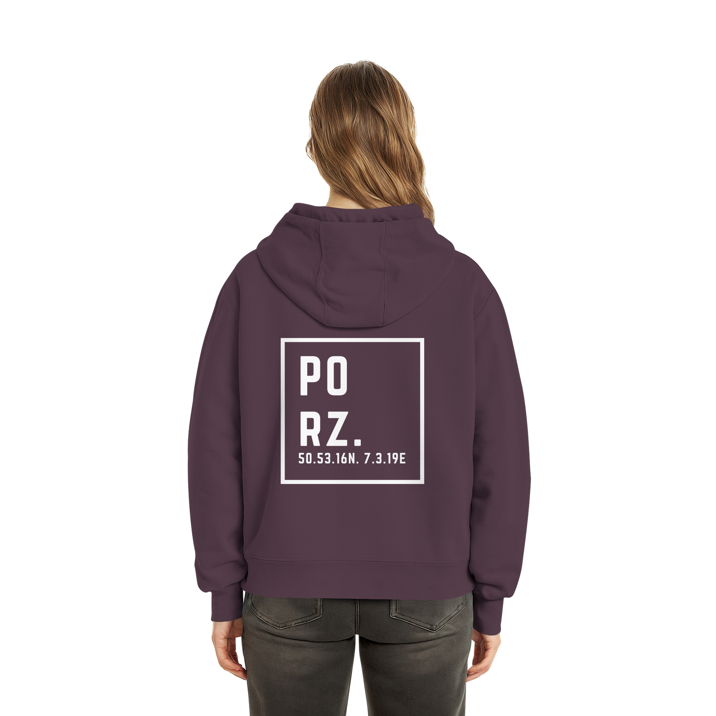 Porz Koordinaten (großer Druck Rücken) - Fluffy Boxcut Hoodie