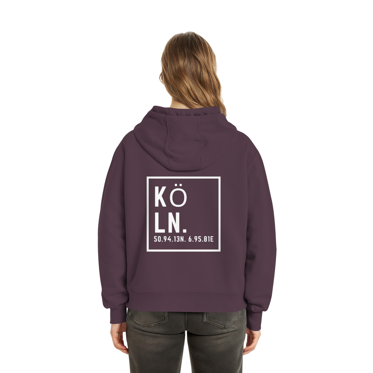 Köln Koordinaten (großer Druck auf dem Rücken) - Fluffy Boxcut Hoodie