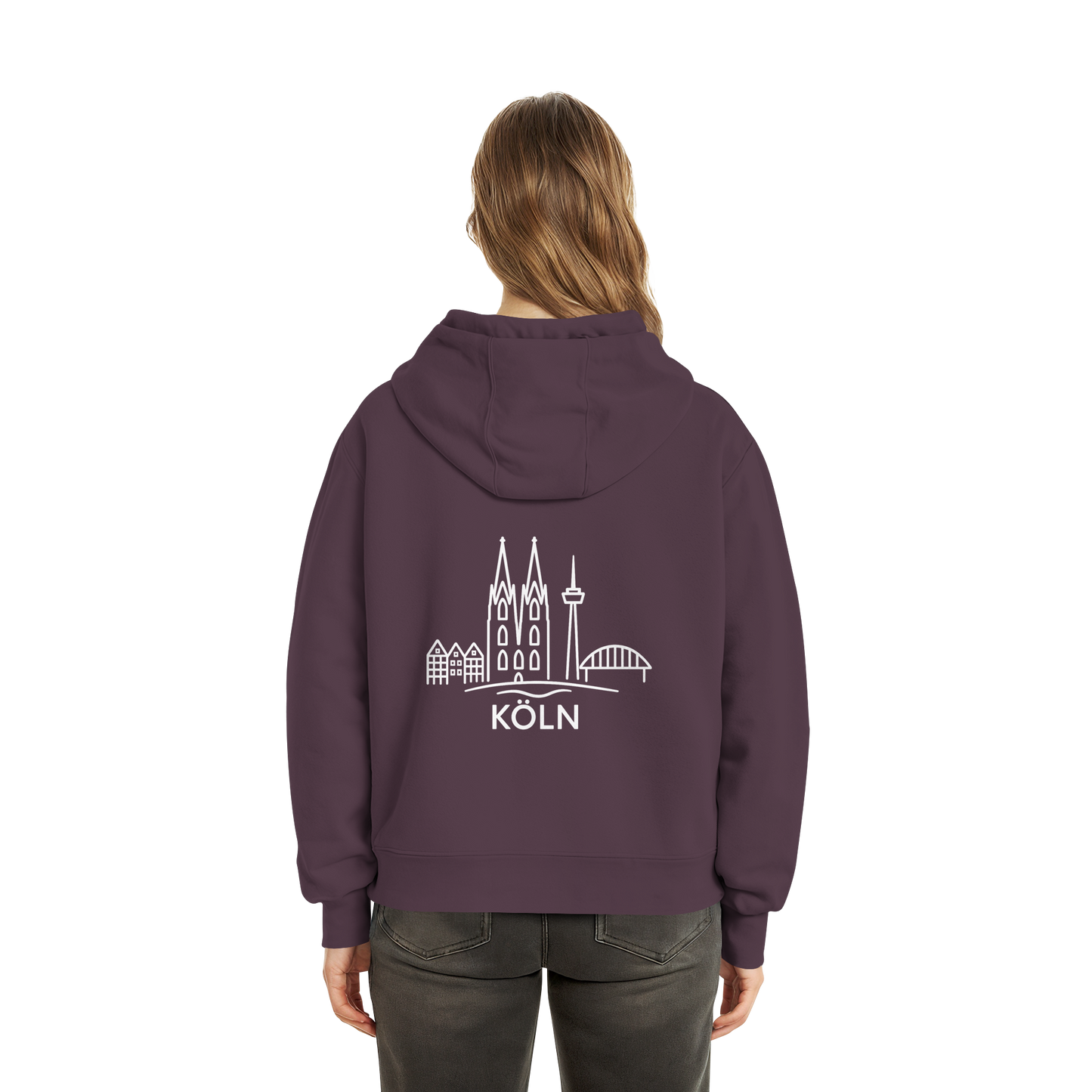 Köln Skyline (großer Druck auf dem Rücken) - Fluffy Boxcut Hoodie
