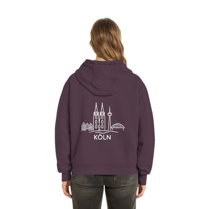 Köln Skyline (großer Druck auf dem Rücken) - Fluffy Boxcut Hoodie