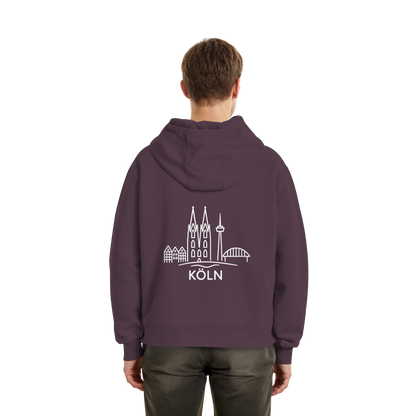 Köln Skyline (großer Druck auf dem Rücken) - Fluffy Boxcut Hoodie