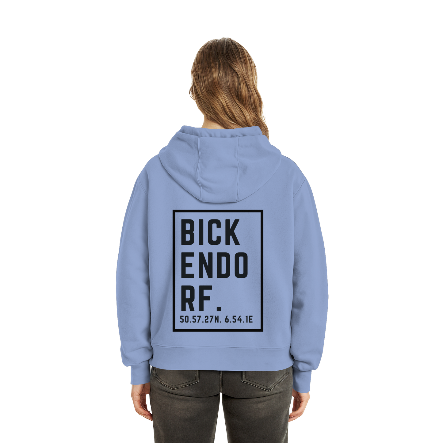 Bickendorf Koordinaten (großer Druck auf dem Rücken) - Fluffy Boxcut Hoodie