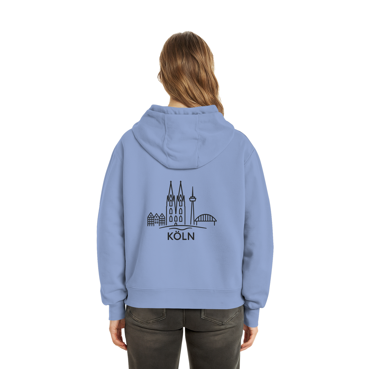 Köln Skyline (großer Druck auf dem Rücken) - Fluffy Boxcut Hoodie
