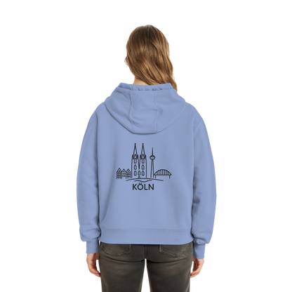 Köln Skyline (großer Druck auf dem Rücken) - Fluffy Boxcut Hoodie