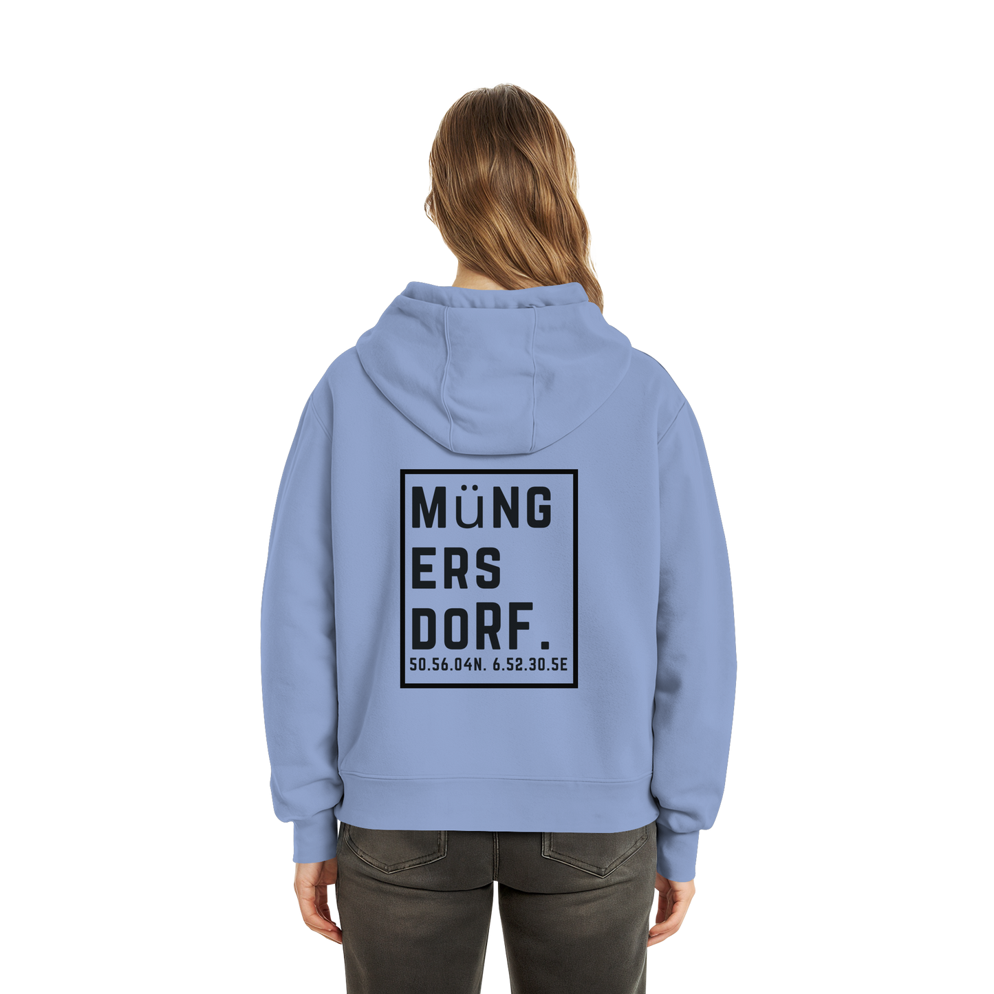 Müngersdorf Koordinaten (großer Druck auf dem Rücken) - Fluffy Boxcut Hoodie