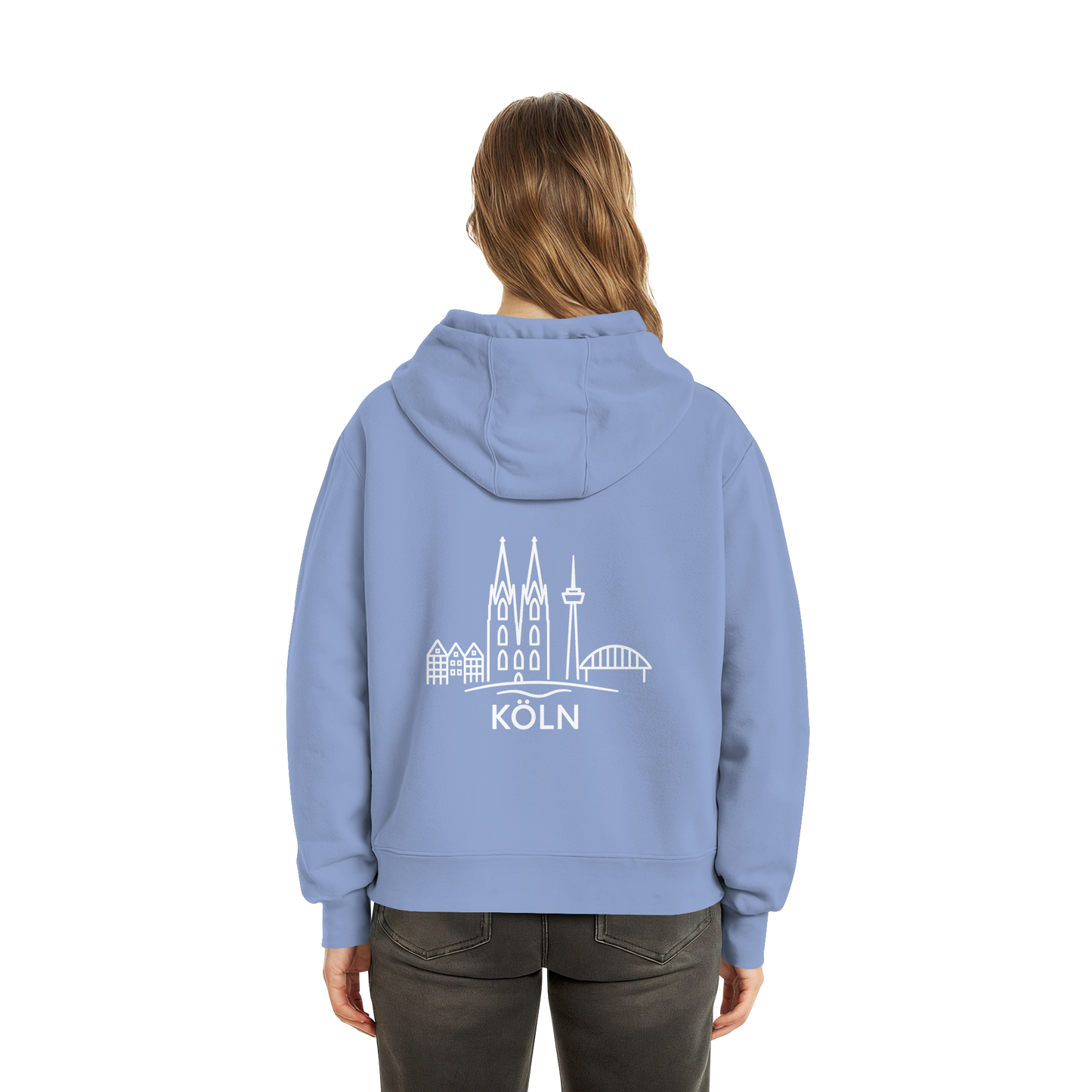Köln Skyline (großer Druck auf dem Rücken) - Fluffy Boxcut Hoodie